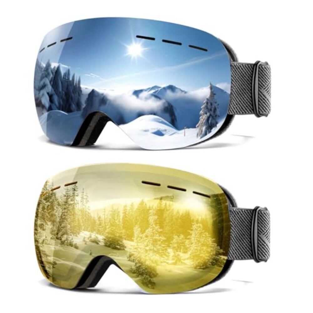 TWO!  Ski Snowboard Goggles, Anti-fog 100% UV Protection